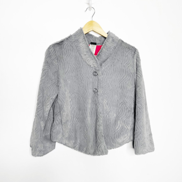 Patagonia Snow Jacket Shawl Wavy Fleece Gray fleece minky women's S SMALL - Picture 2 of 5